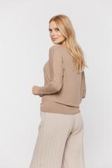 Sweterkowa brązowa bluzka z nietoperzowym rękawem