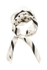 Kremowa jedwabna apaszka w czarne grochy