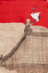 Apaszka w kolorze karminowej czerwieni z orientalnym motywem