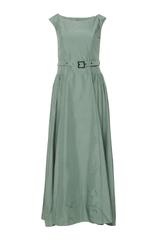 Szałwiowa wyrafinowana sukienka maxi z tafty