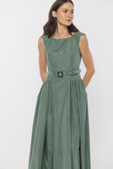 Szałwiowa wyrafinowana sukienka maxi z tafty