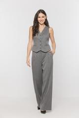 Szare garniturowe spodnie ze szlufkami i kieszeniami