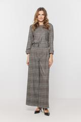 Szare luźne spodnie w brązową kratkę