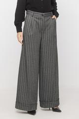 Szare luźne spodnie z mankietem i wzorem jodełki