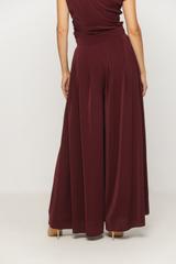 Szerokie bordowe spodnie palazzo z zakładkami