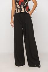 Wide-leg black trousers made from a matt suit fabric