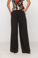Wide-leg black trousers made from a matt suit fabric