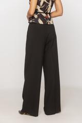Wide-leg black trousers made from a matt suit fabric