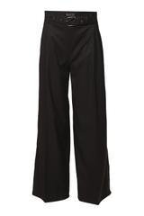 Szerokie czarne spodnie z zakładkami i zapięciem z boku