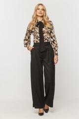Szerokie czarne spodnie z zakładkami i zapięciem z boku