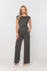 Szerokie grafitowe spodnie dzianinowe z wygodną gumką