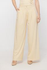 Szerokie letnie spodnie z żółtej miękkiej dzianiny