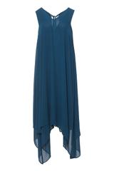 Szyfonowa morska sukienka z efektowym wiązaniem na plecach