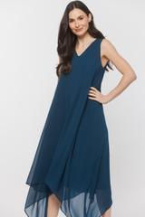 Szyfonowa morska sukienka z efektowym wiązaniem na plecach