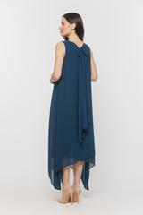 Szyfonowa morska sukienka z efektowym wiązaniem na plecach