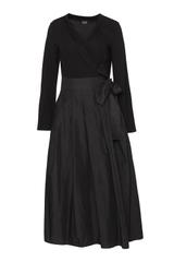 Szykowna czarna sukienka z tafty i miękkiej dzianiny