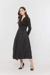 Szykowna czarna sukienka z tafty i miękkiej dzianiny