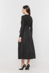 Szykowna czarna sukienka z tafty i miękkiej dzianiny