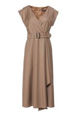 Szykowna kopertowa sukienka w kolorze cappuccino