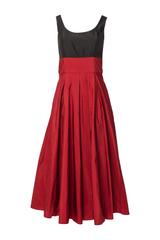 Szykowna sukienka z tafty z bordową spódnicą i czarną górą