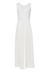 Szykowny długi kombinezon ecru z kwiatami 3D