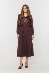 Taftowa spódnica z kontrafałdą w kolorze burgundowym