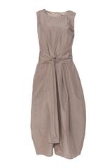 Taftowa sukienka midi z paskiem i kieszeniami