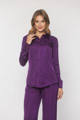 Taliowana stylowa koszula z fioletowej satyny wiskozowej