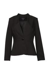 Taliowany czarny żakiet  bez kołnierza w nowoczesnym stylu