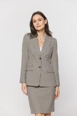 Taliowany żakiet w pepitkę z eleganckimi patkami