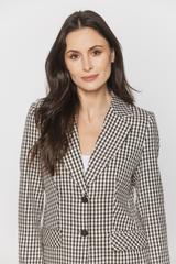 Taliowany żakiet w pepitkę z eleganckimi patkami