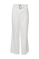 Tkaninowe spodnie ecru z eleganckim paskiem