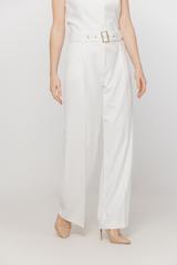 Tkaninowe spodnie ecru z eleganckim paskiem