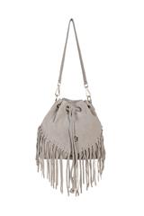 Beżowa skórzana torba z frędzlami w stylu boho