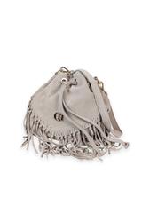 Beżowa skórzana torba z frędzlami w stylu boho