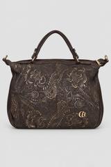 Stylowa brązowa torba do ręki i na ramię w złote roślinne zdobienia
