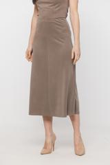 Trapezowa spódnica midi z beżowej dzianiny