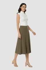 Trapezowa spódnica midi z ciemnozielonej dzianiny