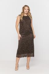 Trapezowa spódnica z brązowej kwiecistej koronki