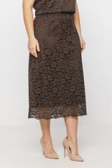 Trapezowa spódnica z brązowej kwiecistej koronki