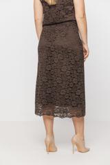 Trapezowa spódnica z brązowej kwiecistej koronki