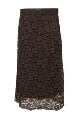 Trapezowa spódnica z brązowej kwiecistej koronki