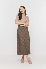 Trapezowa spódnica midi z tkaniny w kratę