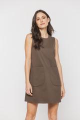 Trapezowa sukienka mini z dużymi kieszeniami