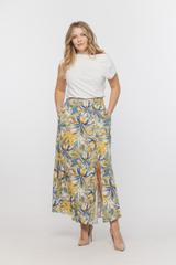 Trapezowa wzorzysta spódnica z rozcięciem z przodu