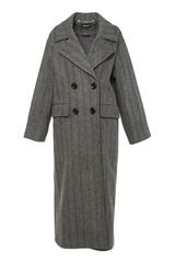 Wełniany dwurzędowy szary płaszcz w jodełkę
