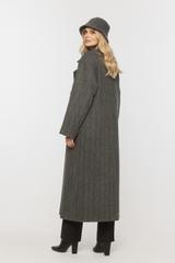 Wełniany dwurzędowy szary płaszcz w jodełkę