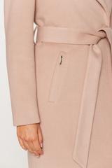 Wełniany krótki płaszcz beżowy z paskiem w talii