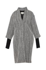 Wełniany płaszcz z dzianinowym czarnym ściągaczem