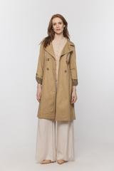 Wiosenny bawełniany trencz za kolano w kolorze karmelu